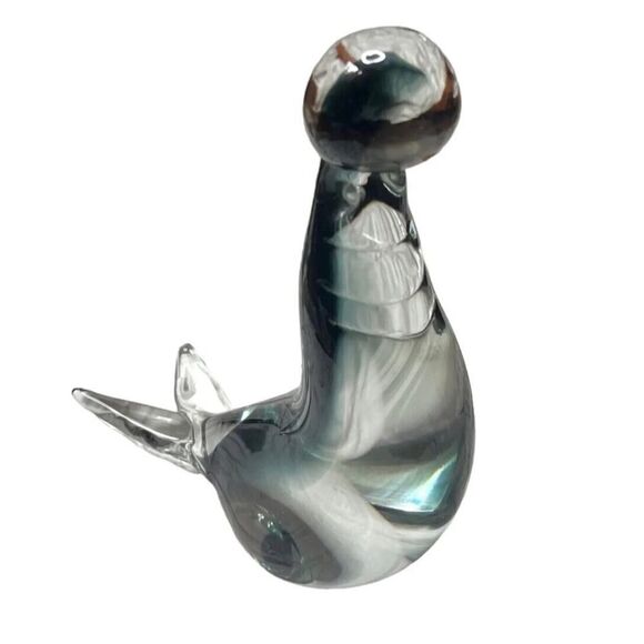 Seal W/Ball Heavy Hand Made Glass Heavy Duty Ocean Paperweight Gift Office Work - Picture 2 of 15